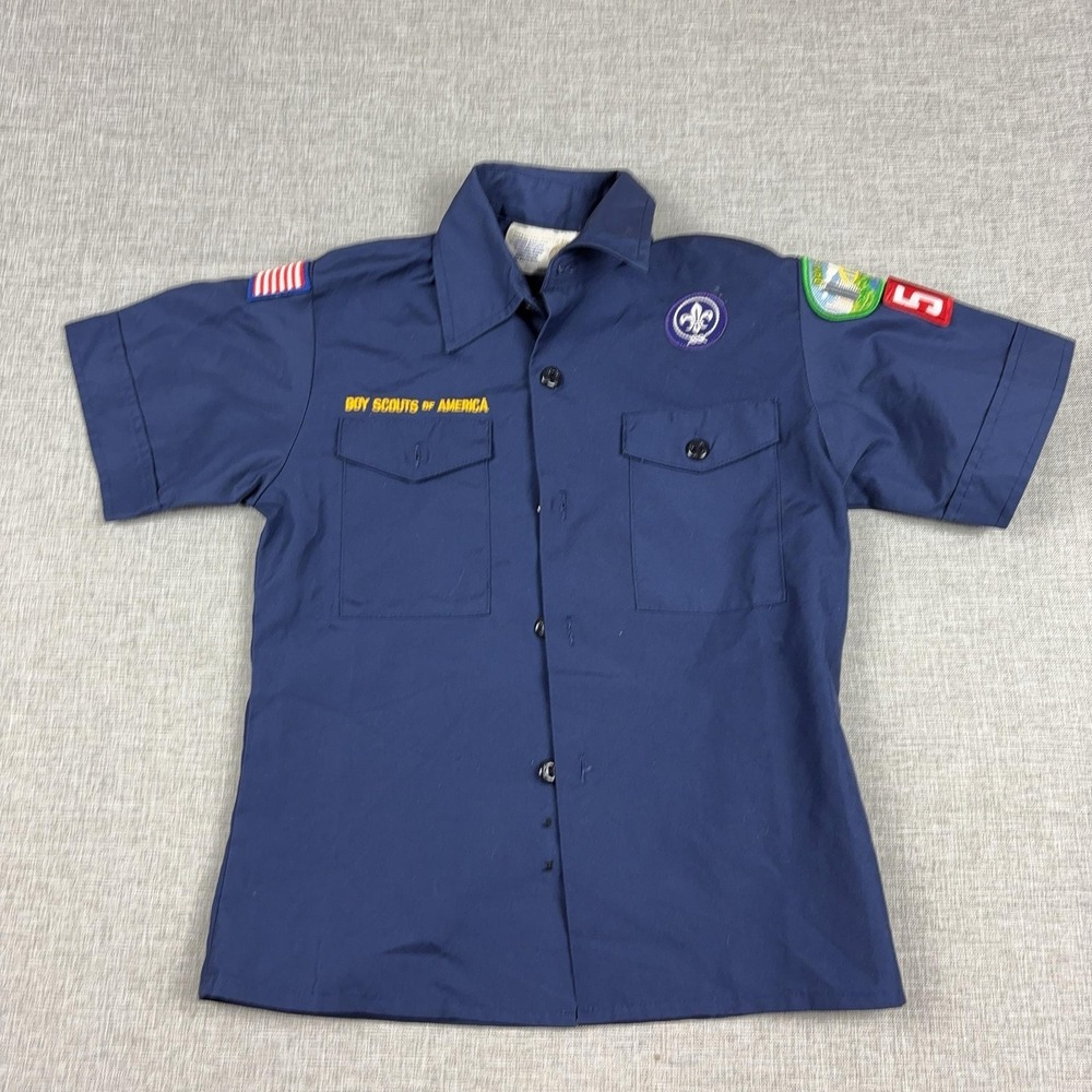 Boy Scouts Of America Shirt Boys Small Blue Official Youth Uniform Button-Up